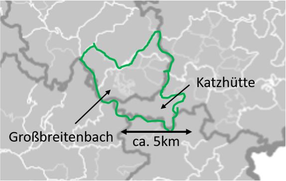 Räumliche Ausdehnung der Landgemeinde Großbreitenbach mit Katzhütte